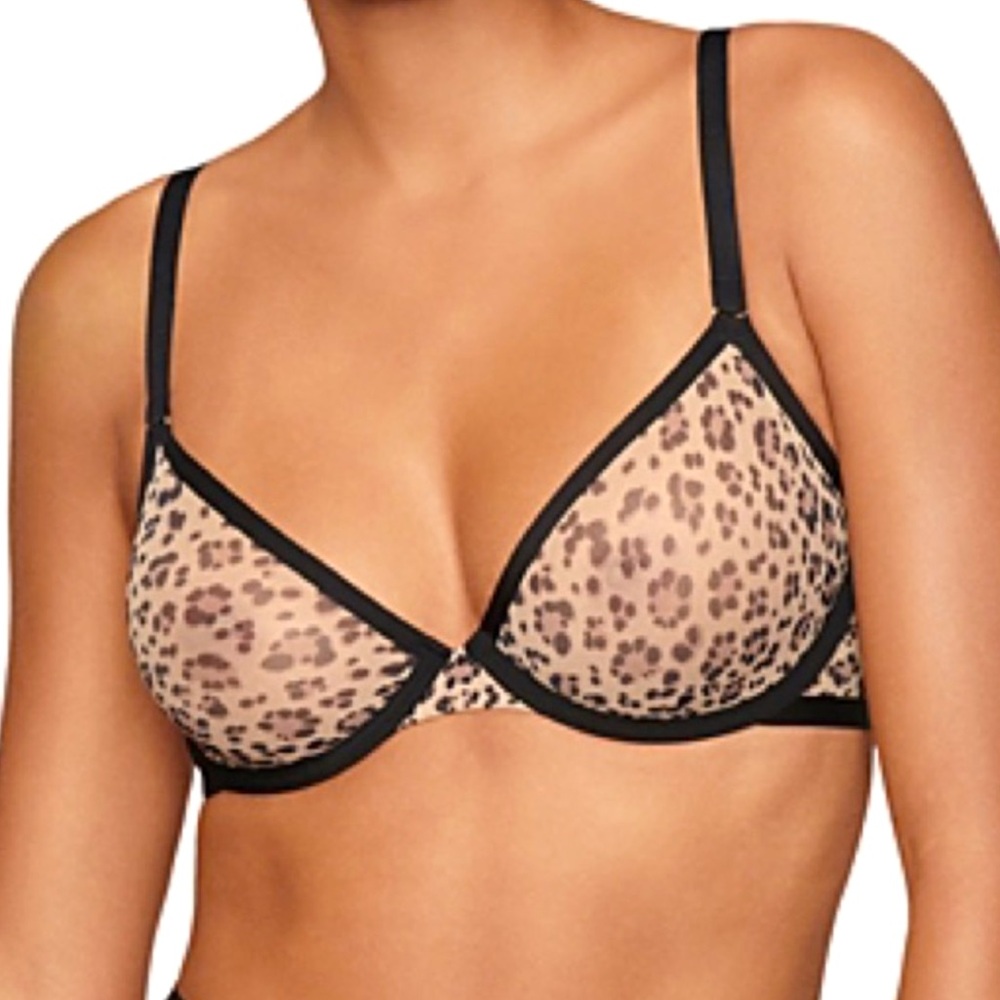 CUUP The Plunge Mesh Underwire Sheer Cheetah Animal Leopard Print UW Bra 38A - Picture 3 of 14